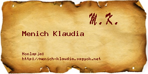 Menich Klaudia névjegykártya